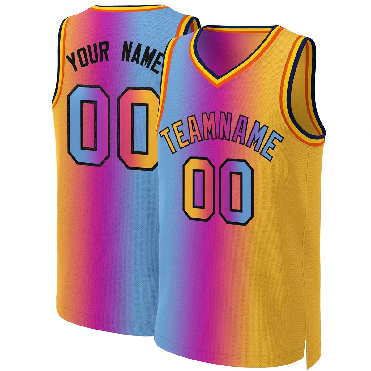 Pink Yellow-Black Gradient Fashion Basketball Jersey