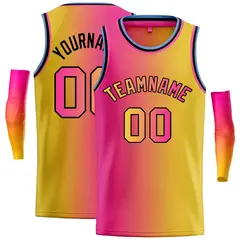 Pink Yellow Black-Yellow Gradient Bull Basketball Jersey