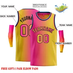 Pink Yellow Black-Yellow Gradient Bull Basketball Jersey 2