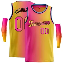 Pink Yellow Black-Yellow Gradient Tilted Basketball Jersey