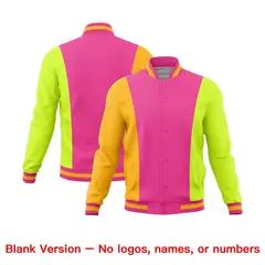 Pink Yellow Fluorescent Green Three-Color Block Varsity Letterman Jacket 7