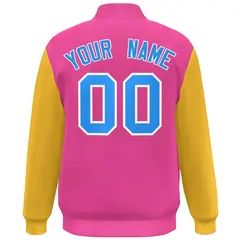 Pink Yellow-Powder Blue Color Block Varsity Full-Snap Bomber Jacket 4