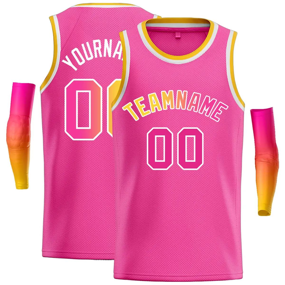 Pink Yellow-White Classic Casual Basketball Jersey