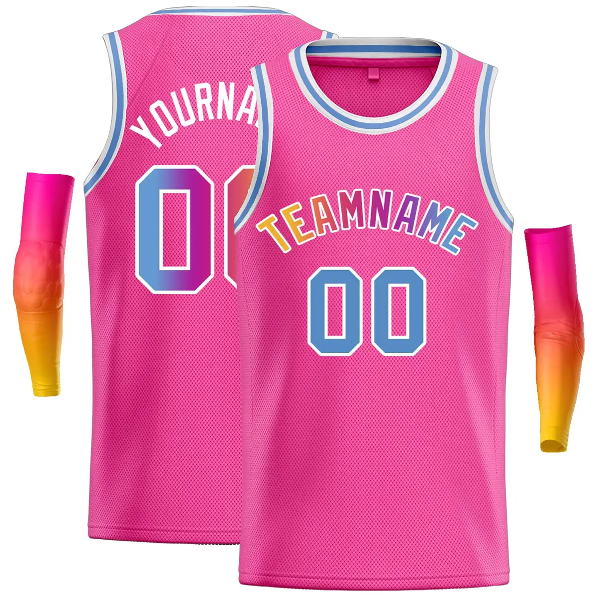 Pink Yellow-White Classic Casual Basketball Jersey