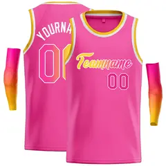 Pink Yellow-White Classic Casual Basketball Jersey