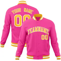 Pink Yellow-White Classic Varsity Full-Snap Letterman Jacket 1