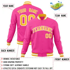 Pink Yellow-White Classic Varsity Full-Snap Letterman Jacket 4