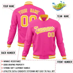 Pink Yellow-White Classic Varsity Full-Snap Letterman Jacket 4