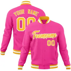 Pink Yellow-White Classic Varsity Full-Snap Letterman Jacket 1