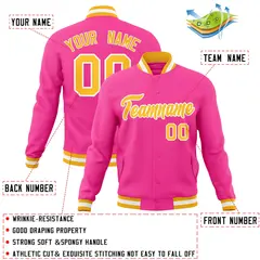 Pink Yellow-White Classic Varsity Full-Snap Letterman Jacket 4
