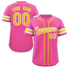 Pink Yellow-White Full-Button Classic Baseball Jersey