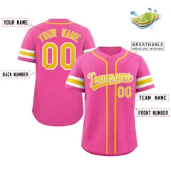 Pink Yellow-White Full-Button Classic Baseball Jersey 2