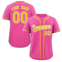 Pink Yellow-White Full-Button Classic Baseball Jersey