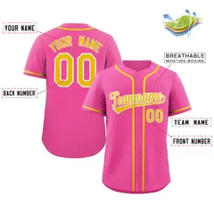 Pink Yellow-White Full-Button Classic Baseball Jersey 2