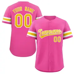 Pink Yellow-White Full-Button Classic Baseball Jersey