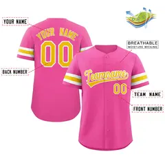 Pink Yellow-White Full-Button Classic Baseball Jersey 2