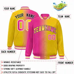 Pink Yellow-White Gradient Varsity Letterman Bomber Jacket 2