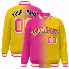 Pink Yellow-White Gradient Varsity Letterman Bomber Jacket