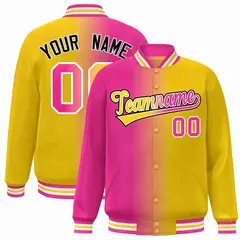 Pink Yellow-White Gradient Varsity Letterman Bomber Jacket