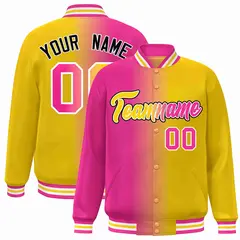 Pink Yellow-White Gradient Varsity Letterman Bomber Jacket