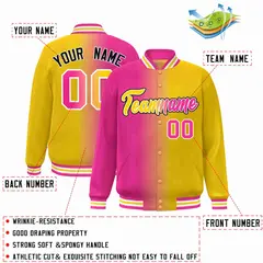 Pink Yellow-White Gradient Varsity Letterman Bomber Jacket 2