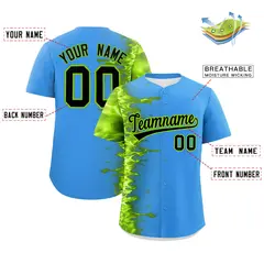 Powder Blue 3D Flame Design Authentic Baseball Jersey 2