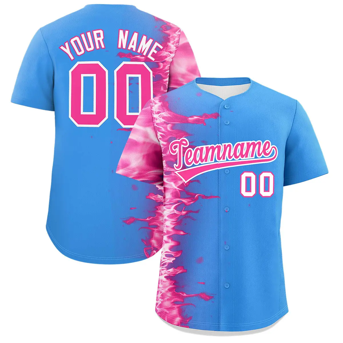 Powder Blue 3D Flame Design Authentic Baseball Jersey
