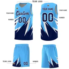 Powder Blue Abstract Mountain Pattern Basketball Jersey 4
