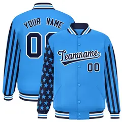 Powder Blue American Flag Varsity Letterman Bomber Jacket 1