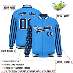 Powder Blue American Flag Varsity Letterman Bomber Jacket 2