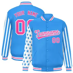 Powder Blue American Flag Varsity Letterman Bomber Jacket 1