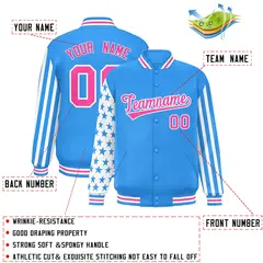 Powder Blue American Flag Varsity Letterman Bomber Jacket 2