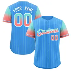 Powder Blue Aqua Red-White Stripe Gradient Baseball Jersey