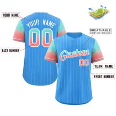 Powder Blue Aqua Red-White Stripe Gradient Baseball Jersey 2