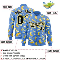 Powder Blue Banana Pattern Full-Zip Varsity Letterman Jacket 2