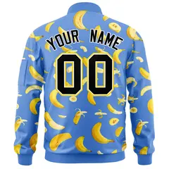 Powder Blue Banana Pattern Full-Zip Varsity Letterman Jacket 4