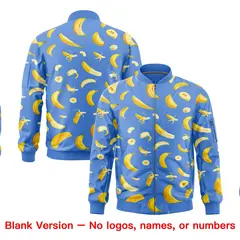 Powder Blue Banana Pattern Full-Zip Varsity Letterman Jacket 8