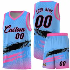 Powder Blue Black and Pink Graffiti Basketball Jersey 1