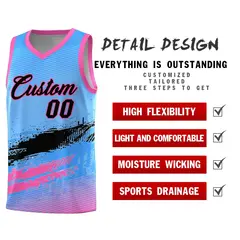 Powder Blue Black and Pink Graffiti Basketball Jersey 2