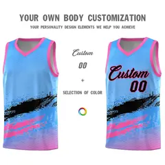 Powder Blue Black and Pink Graffiti Basketball Jersey 3