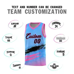 Powder Blue Black and Pink Graffiti Basketball Jersey 4