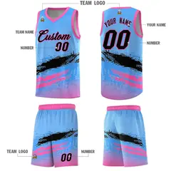 Powder Blue Black and Pink Graffiti Basketball Jersey 5