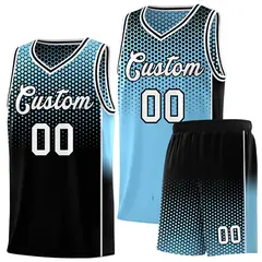 Powder Blue Black Dot Pattern Side Gradient Reversible Basketball Jersey Kits 1