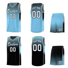 Powder Blue Black Dot Pattern Side Gradient Reversible Basketball Jersey Kits 2