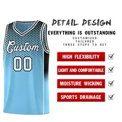 Powder Blue Black Dot Pattern Side Gradient Reversible Basketball Jersey Kits 3