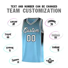 Powder Blue Black Dot Pattern Side Gradient Reversible Basketball Jersey Kits 4