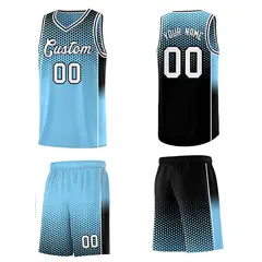 Powder Blue Black Dot Pattern Side Gradient Reversible Basketball Jersey Kits 5