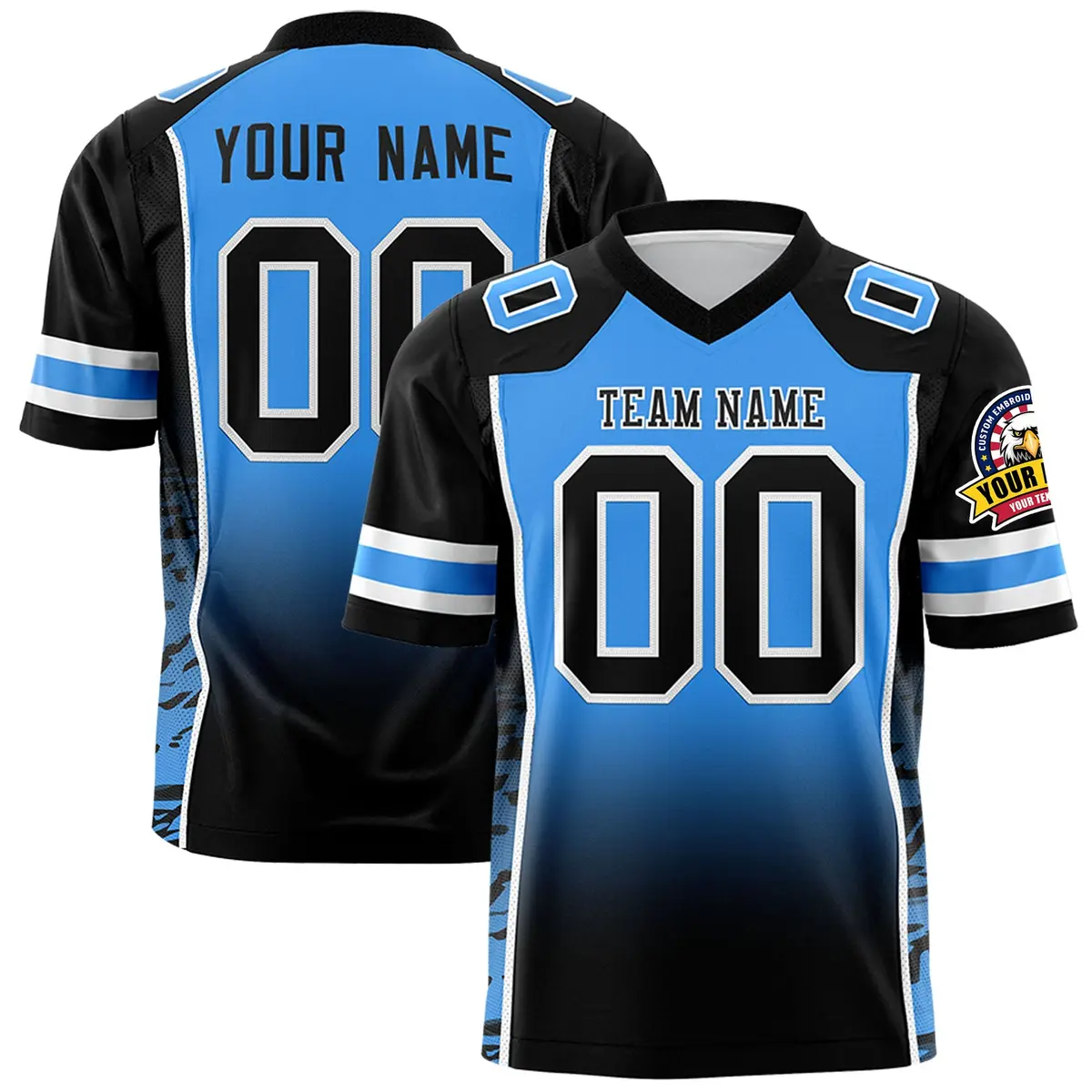 Powder Blue Black Gradient Side Pattern Football Jersey