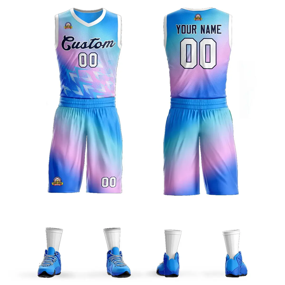 Powder Blue-Black Gradient Slash Basketball Jersey