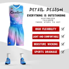 Powder Blue-Black Gradient Slash Basketball Jersey 2